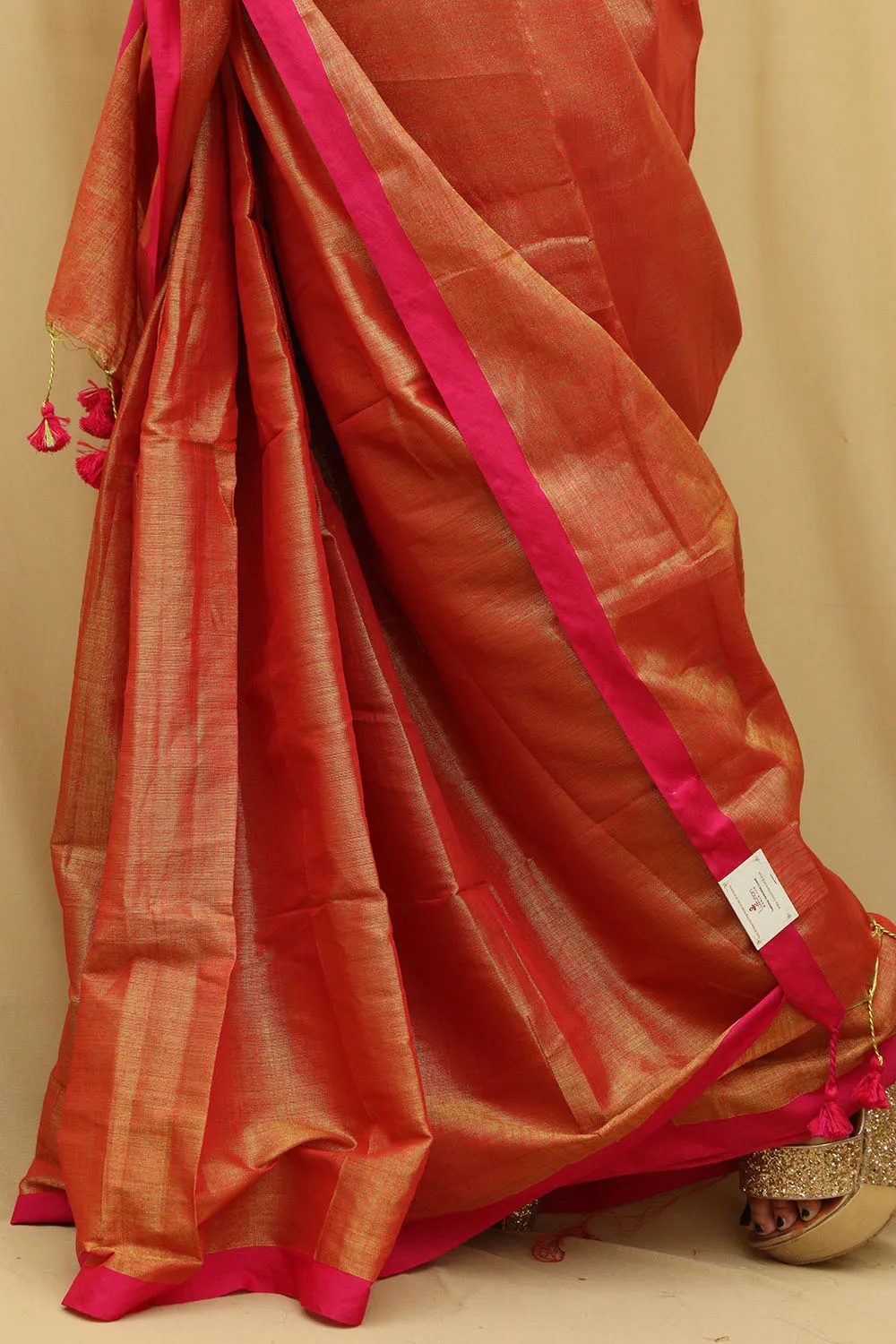 Golden Bengal Plain Tissue Cotton Saree - Elegant and Timeless