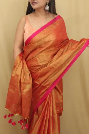 Golden Bengal Plain Tissue Cotton Saree - Elegant and Timeless