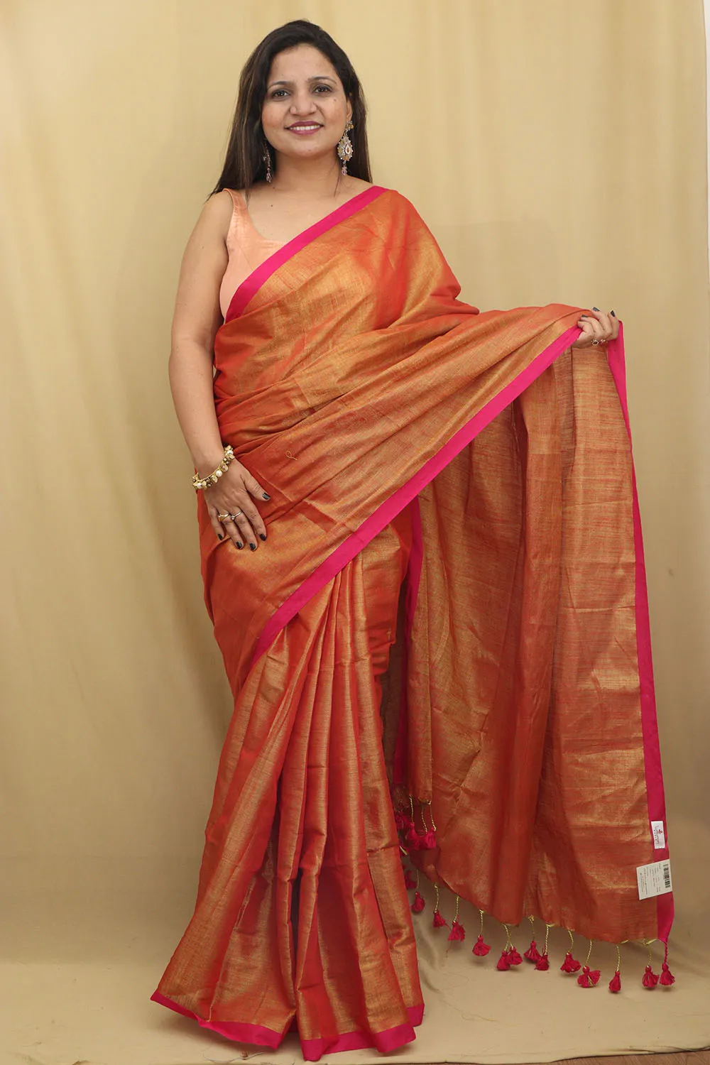 Golden Bengal Plain Tissue Cotton Saree - Elegant and Timeless