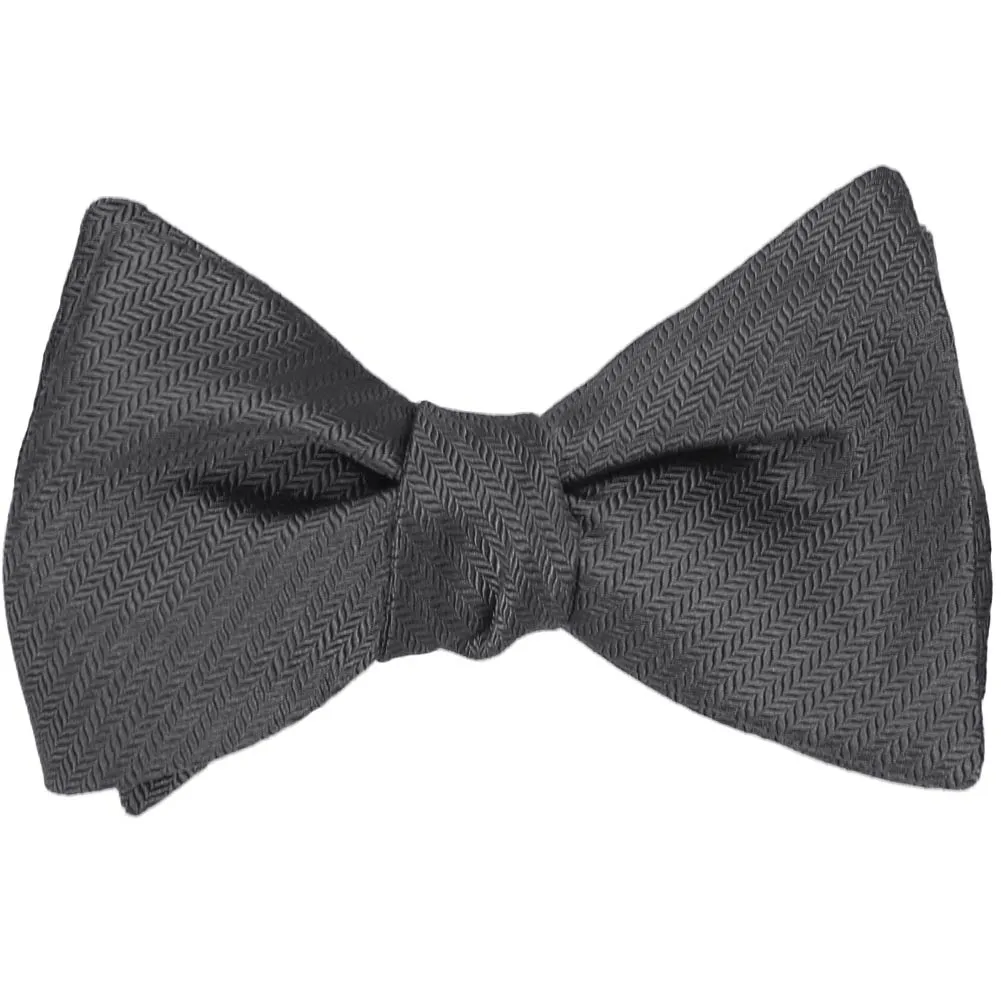 Graphite Gray Herringbone Silk Self-Tie Bow Tie