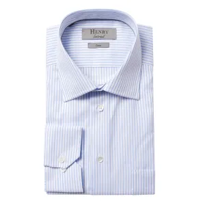 HENRY SARTORIAL Stripe Business Shirt Single Cuff Classic Fit LIGHT BLUE/WHITE