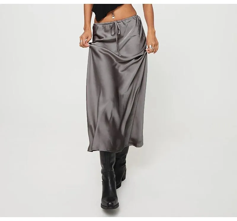 High Waist Long Satin Skirts for Women Spring