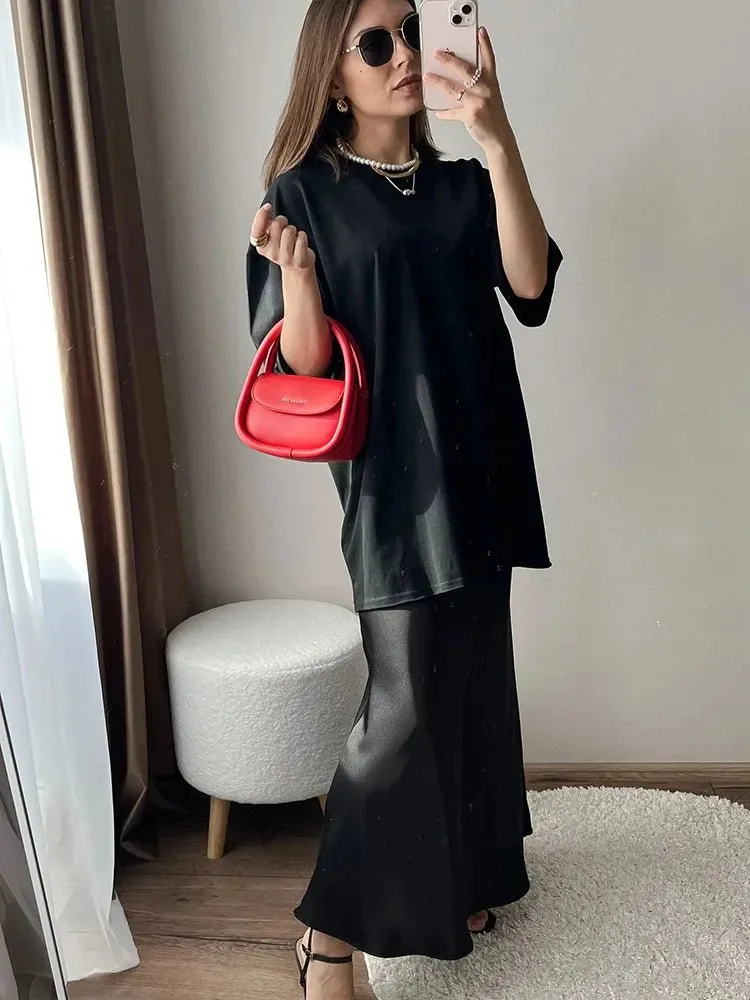 High Waist Long Satin Skirts for Women Spring