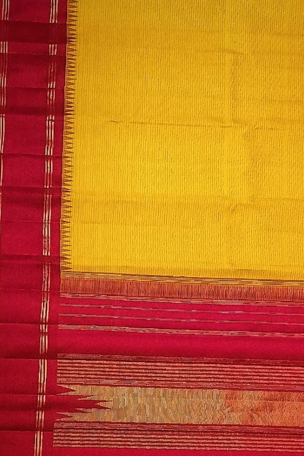 Kanjeevaram Handloom Silk Saree in Yellow and Red - Pure Elegance