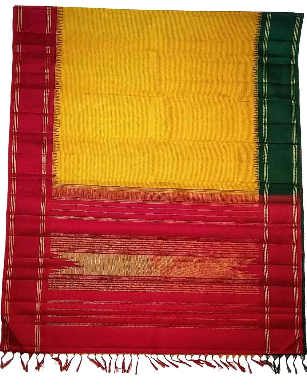 Kanjeevaram Handloom Silk Saree in Yellow and Red - Pure Elegance