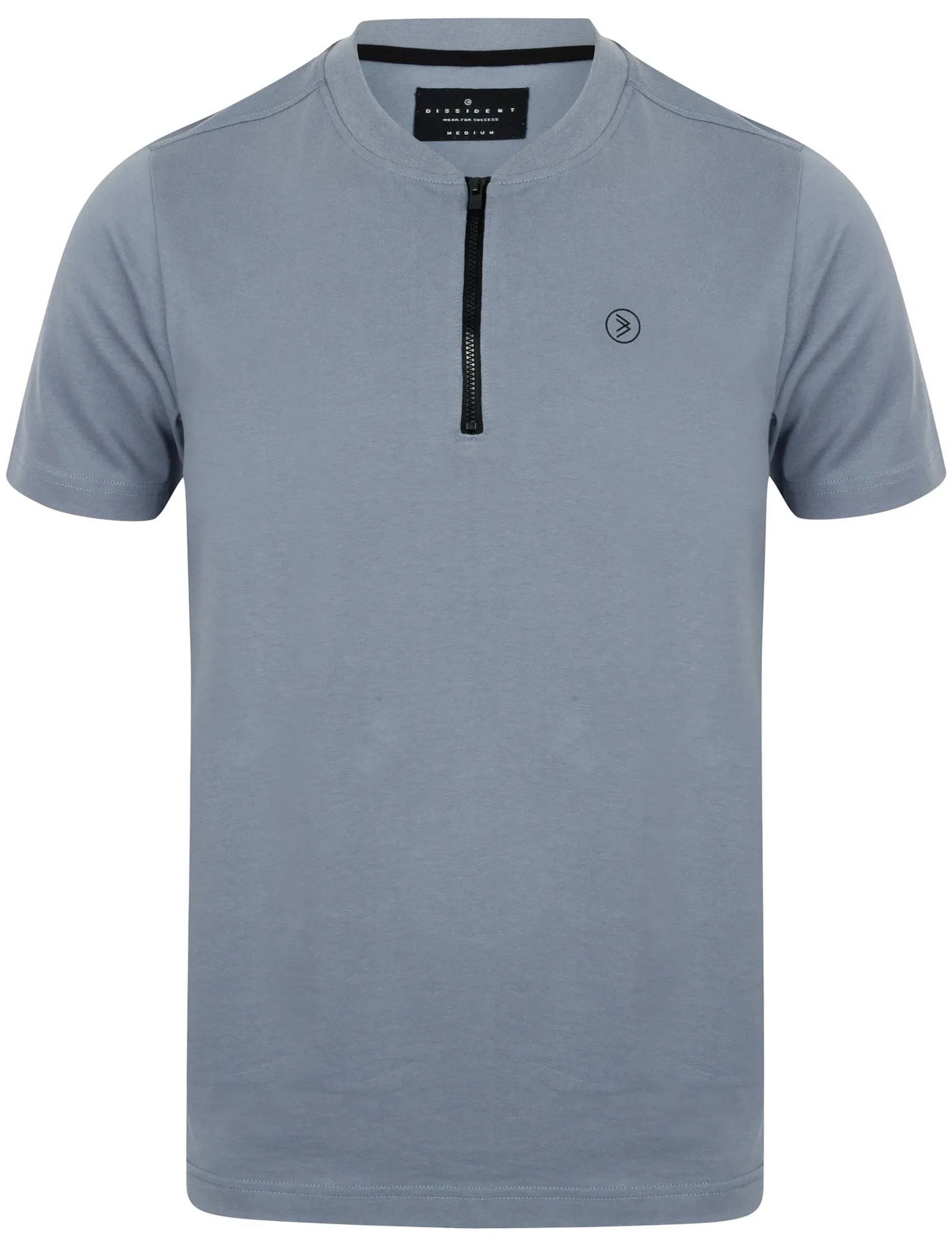 Leith Baseball Zip Up Neck Cotton T-Shirt In Dusty Blue - Dissident