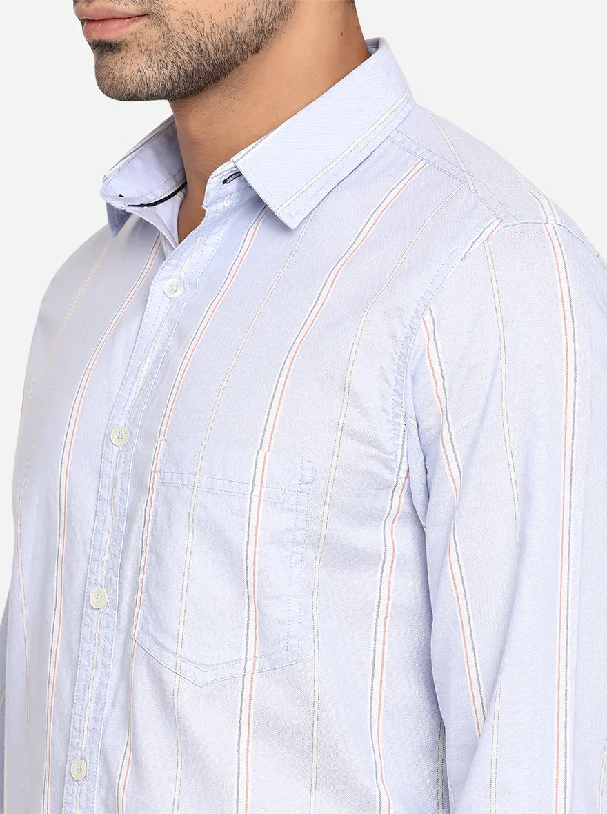 Light Blue Striped Slim Fit Semi Casual Shirt | JadeBlue