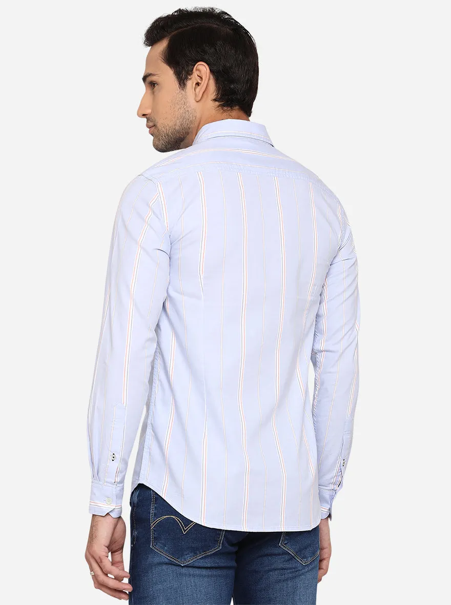 Light Blue Striped Slim Fit Semi Casual Shirt | JadeBlue