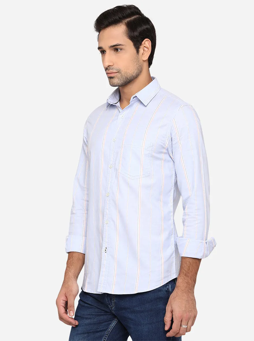 Light Blue Striped Slim Fit Semi Casual Shirt | JadeBlue