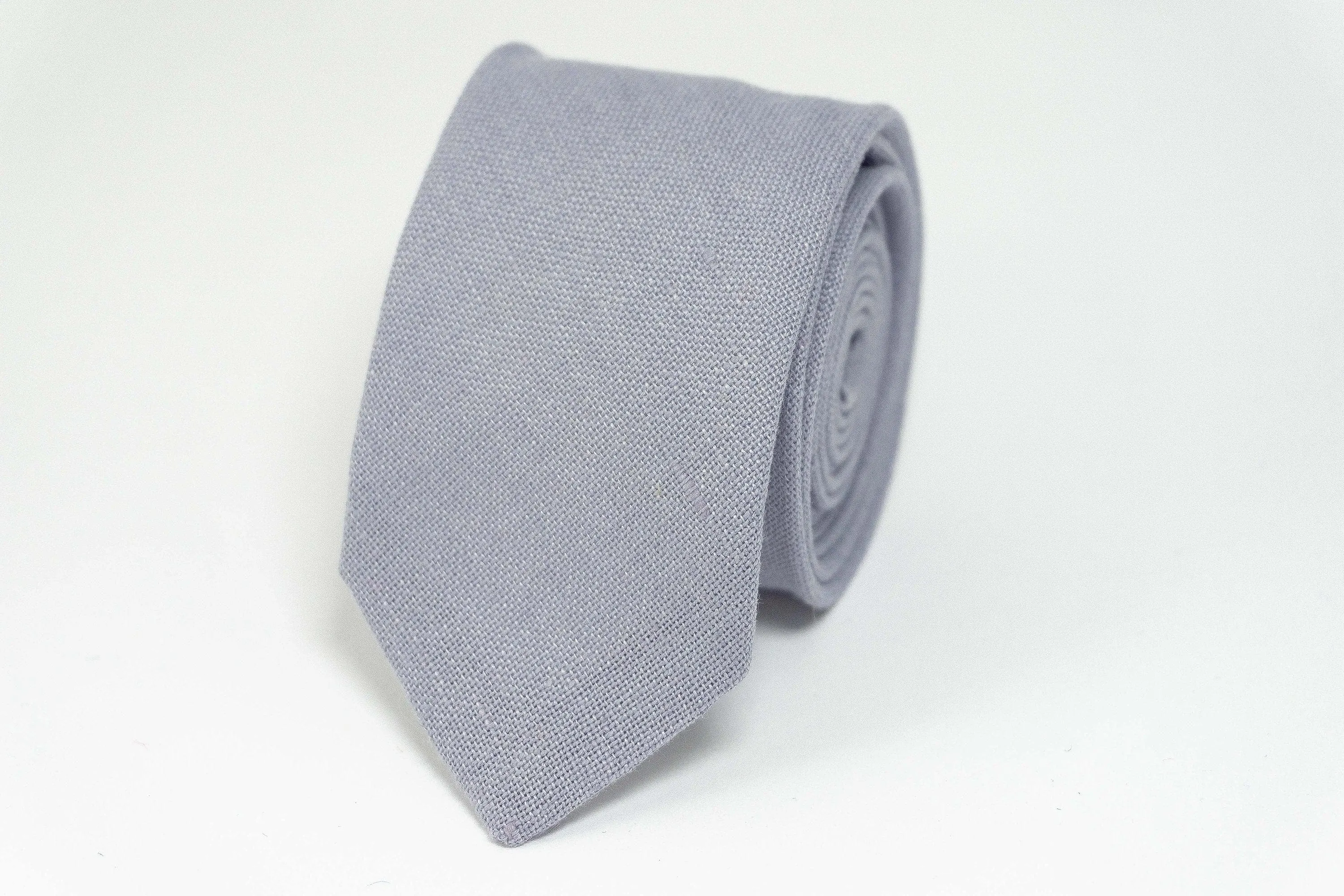 Lilac Gray Linen Skinny Tie | Natural Wedding Necktie for Men