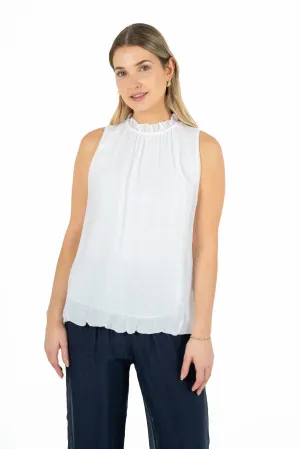 M Made in Italy – Gathered Ruffle Sleeveless Crew-Neck Top