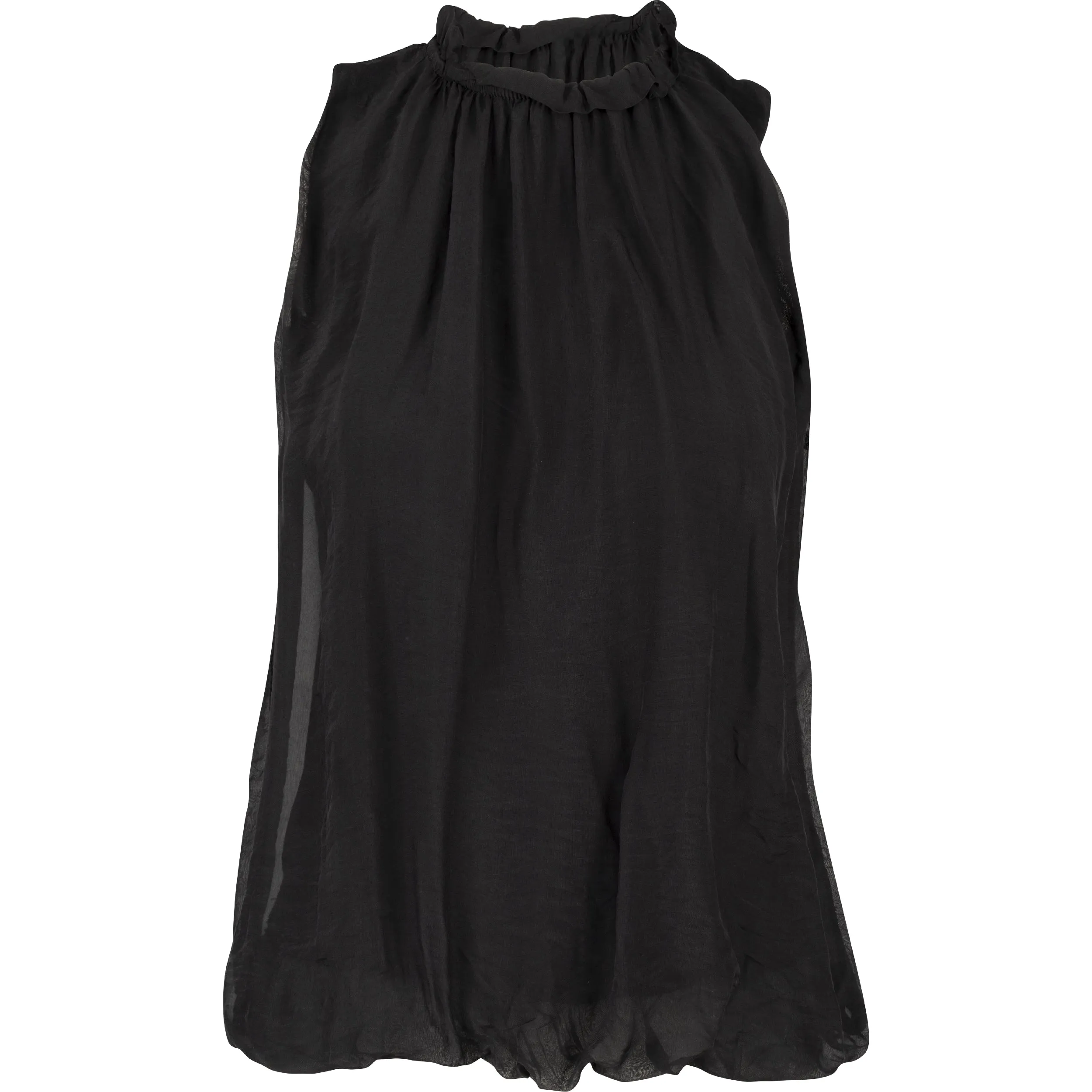 M Made in Italy – Gathered Ruffle Sleeveless Crew-Neck Top