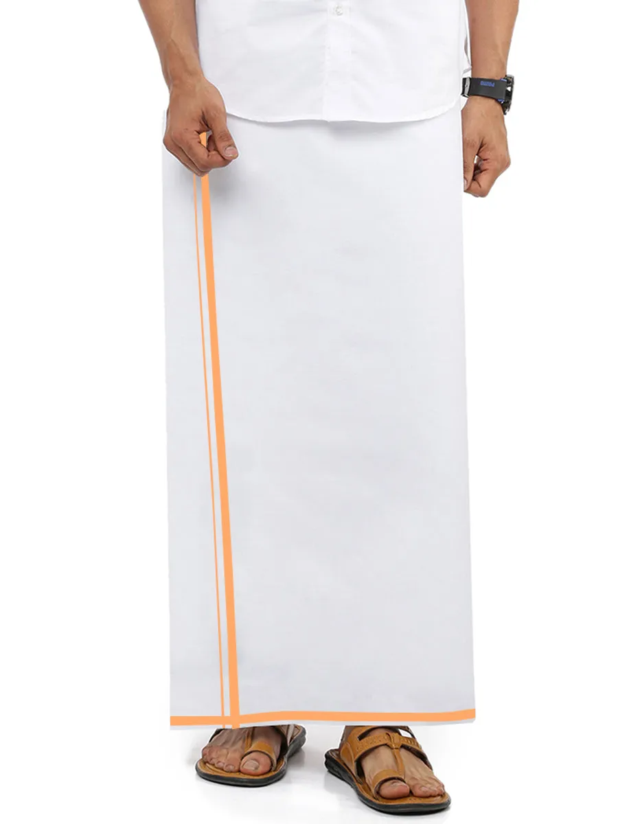 Men Orange Border Single Dhoti White Marina