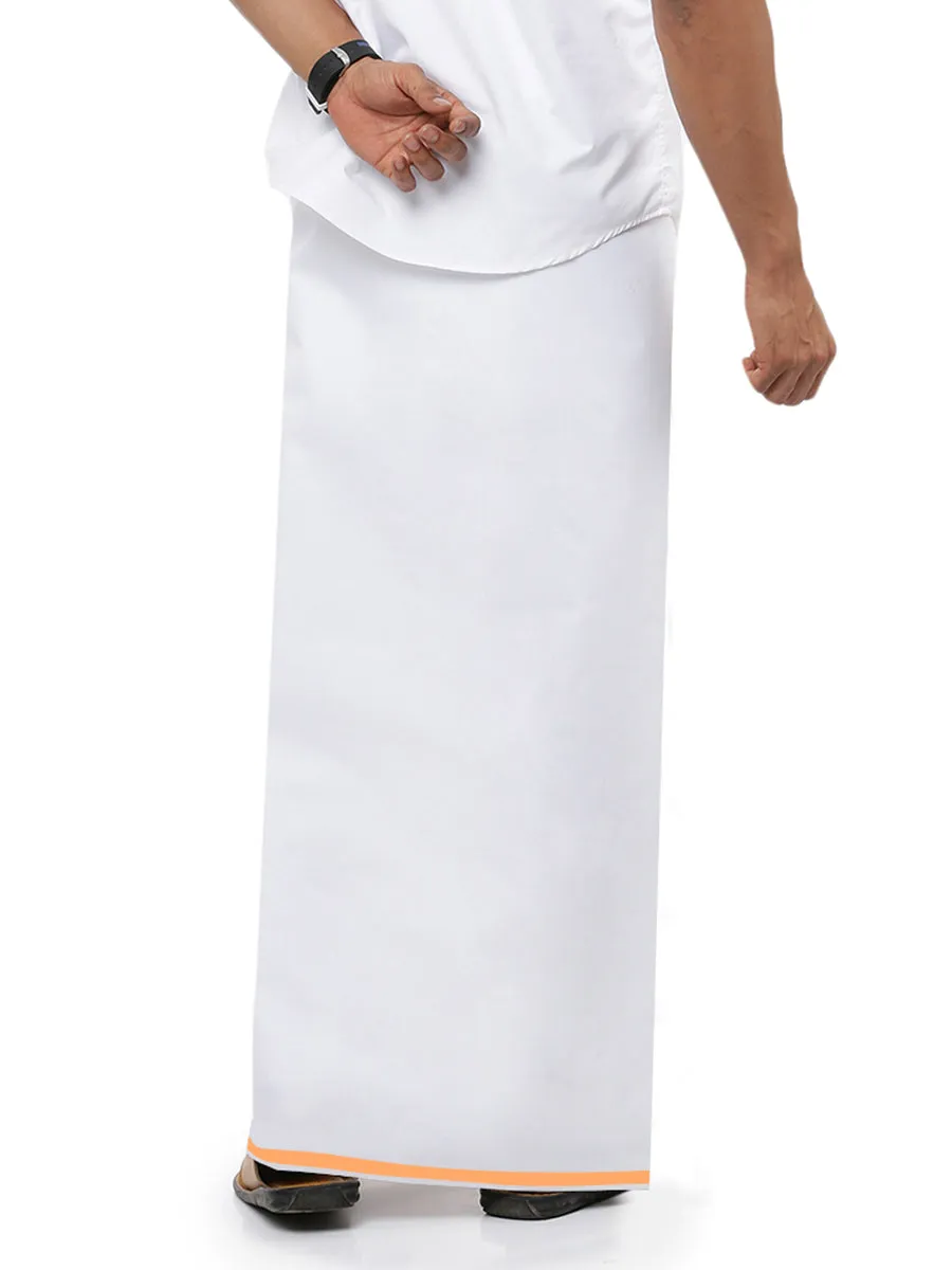 Men Orange Border Single Dhoti White Marina