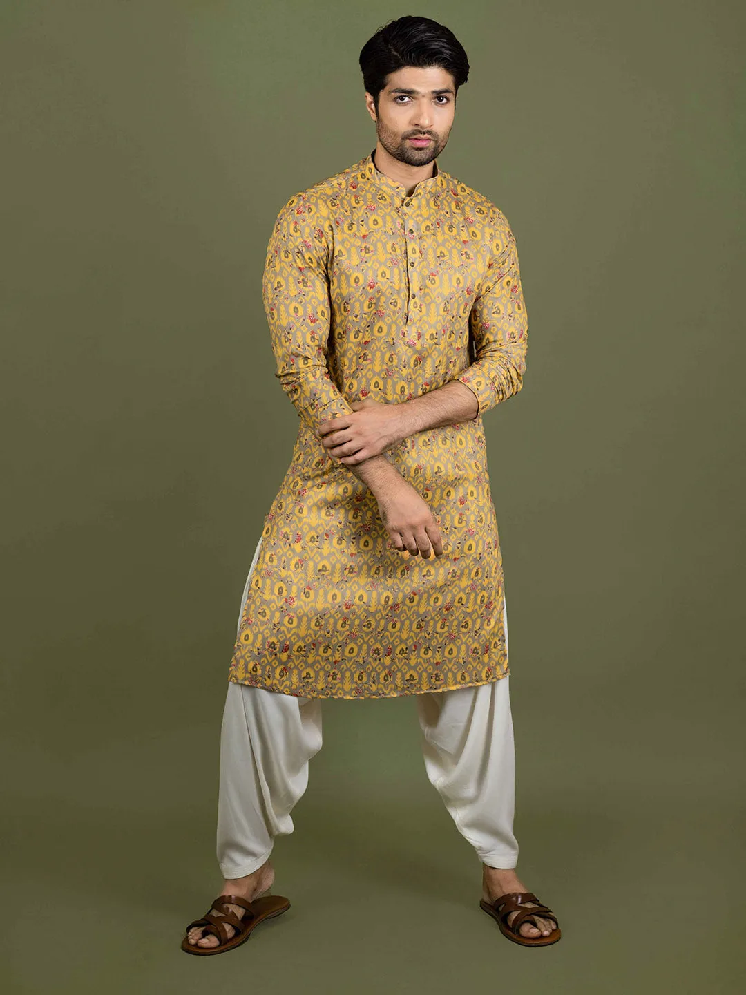 Men Yellow Kurta Patiala Set