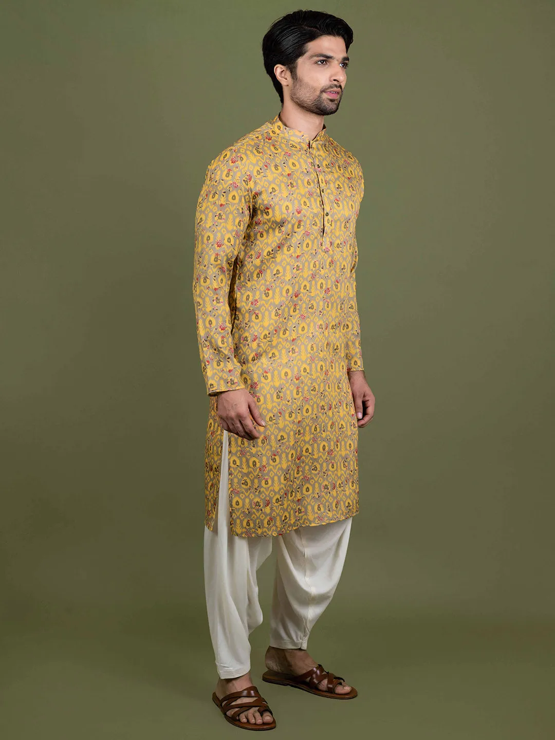 Men Yellow Kurta Patiala Set