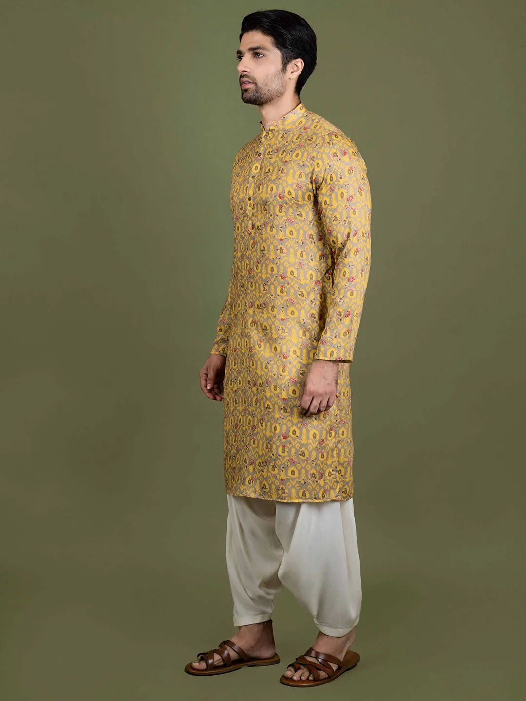 Men Yellow Kurta Patiala Set