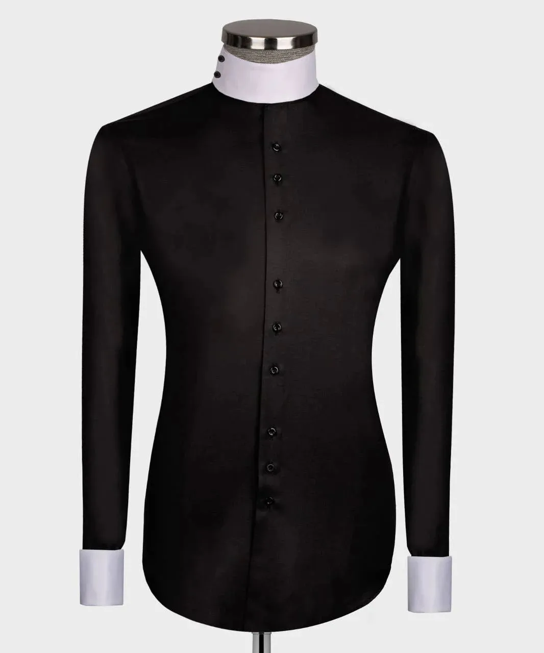 Mens Black Shirt With White High Collar