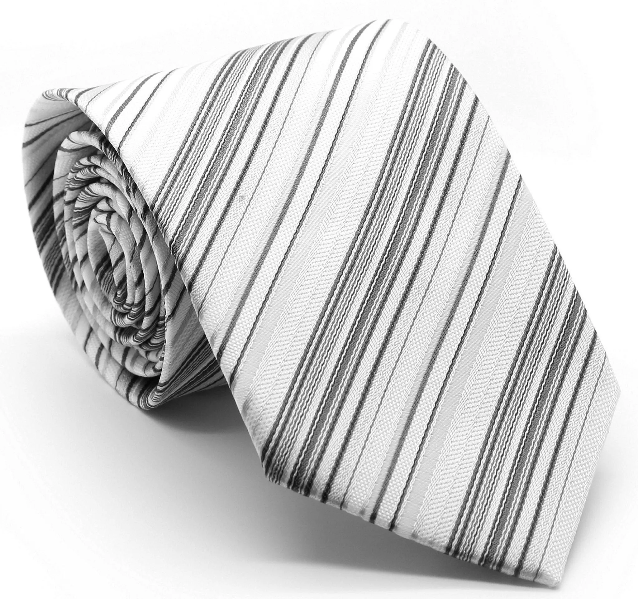 Mens Dads Classic Grey Striped Pattern Business Casual Necktie & Hanky Set S-3