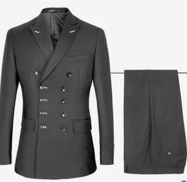 Men’s Double-Breasted Black Business Suit – Classic 2-Piece Formal Set