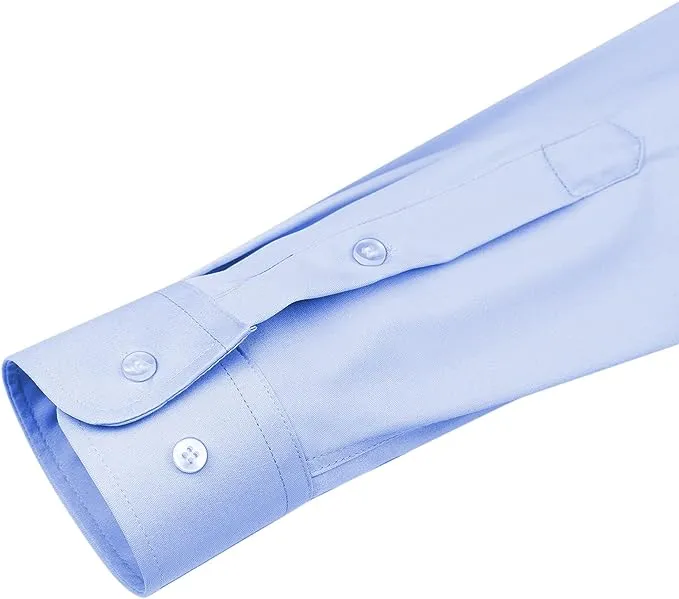 Men's Dress Shirts Wrinkle-Free Long Sleeve Stretch Solid Formal Business Button Down Shirt with Pocket - Blue