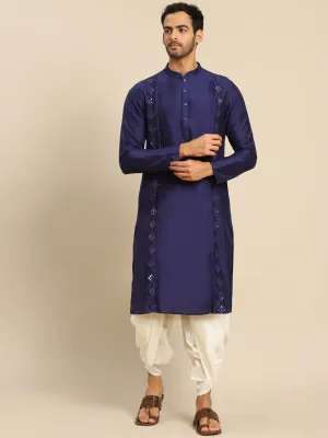 Men's Navy Blue Kurta Dhoti Set