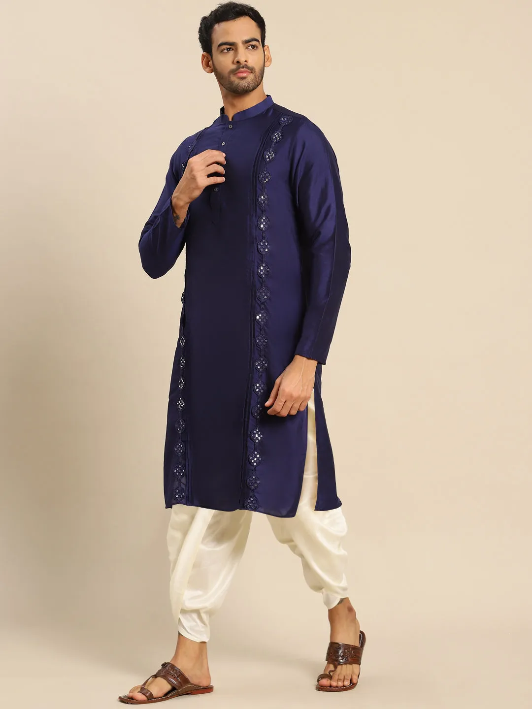 Men's Navy Blue Kurta Dhoti Set