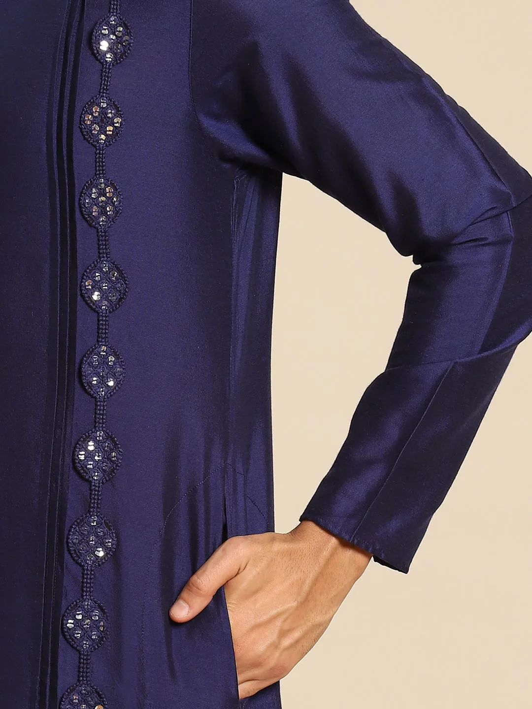 Men's Navy Blue Kurta Dhoti Set