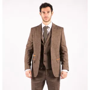 Mens Wool 3 Piece Check Suit Tweed Brown Tailored Fit Blinders Gatsby 1920s