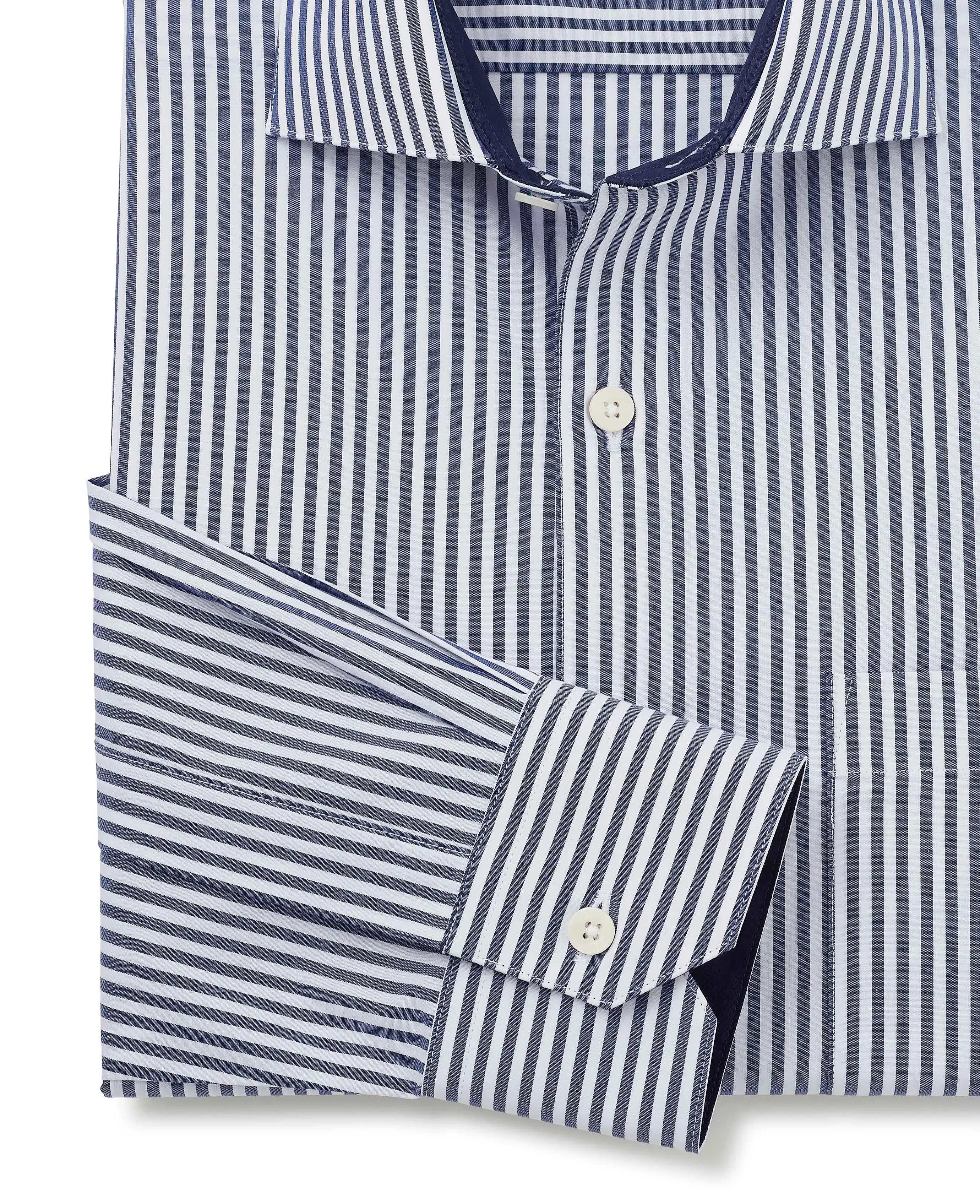 Navy Cotton Bengal Stripe Classic Fit Smart-Casual Shirt - Single Cuff