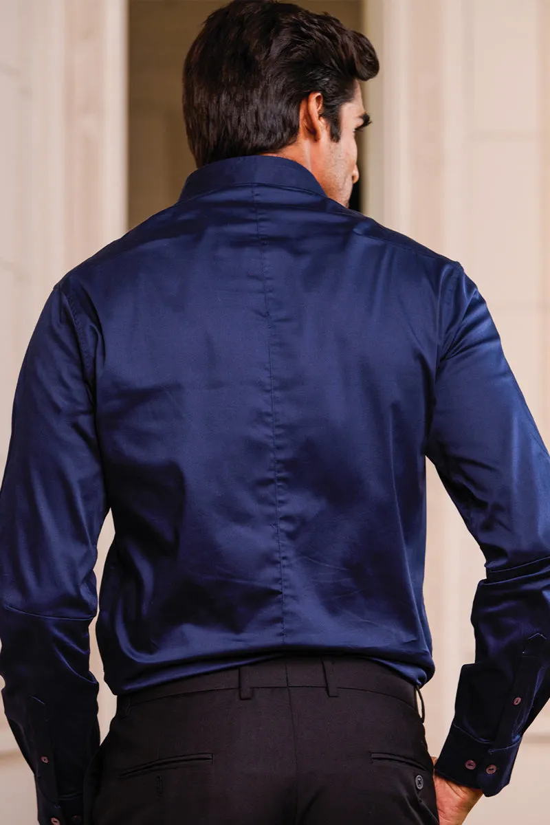 Navy Cotton Satin Shirt