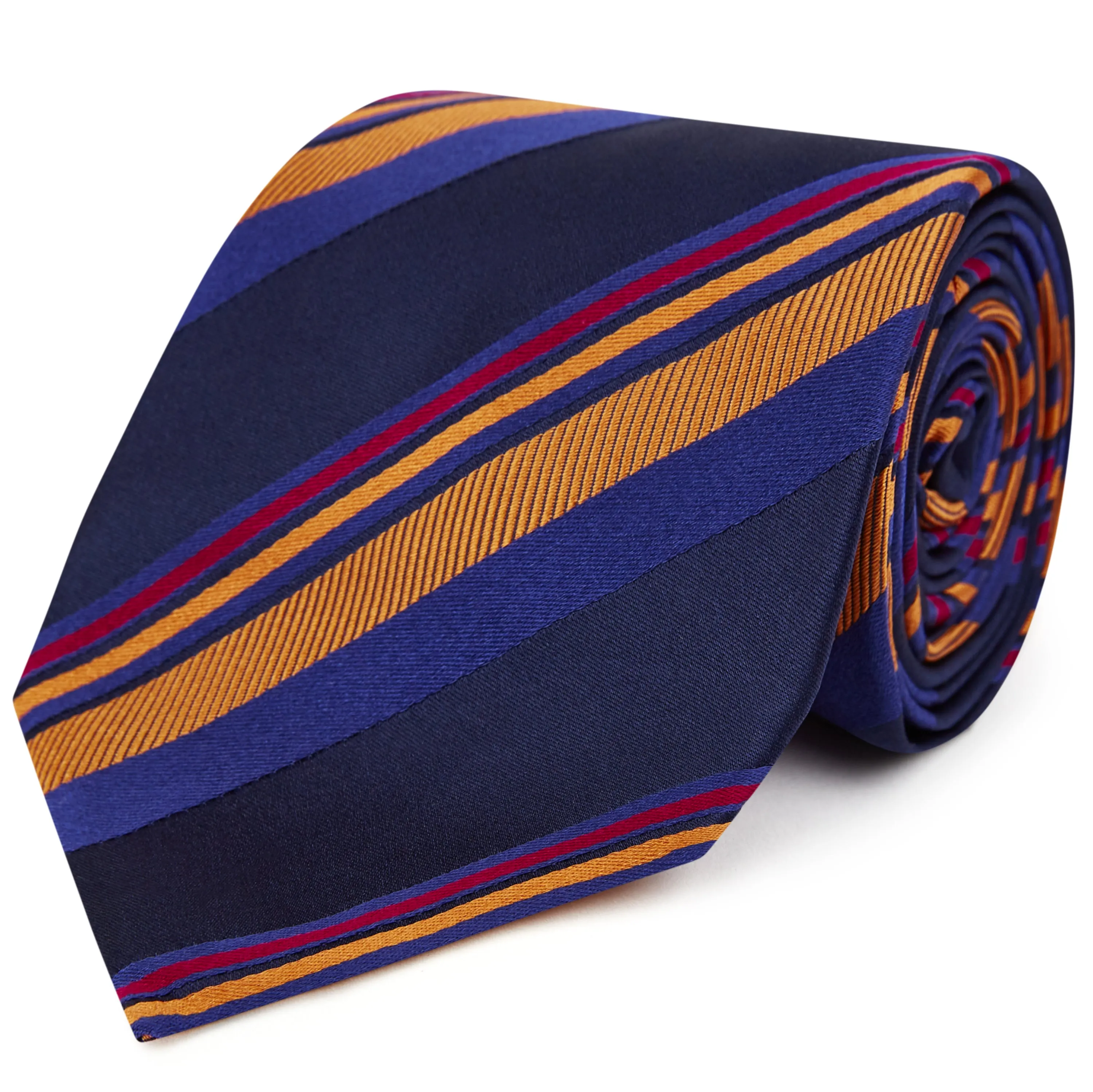 Navy Orange Sateen Multi Stripe Woven Silk Tie