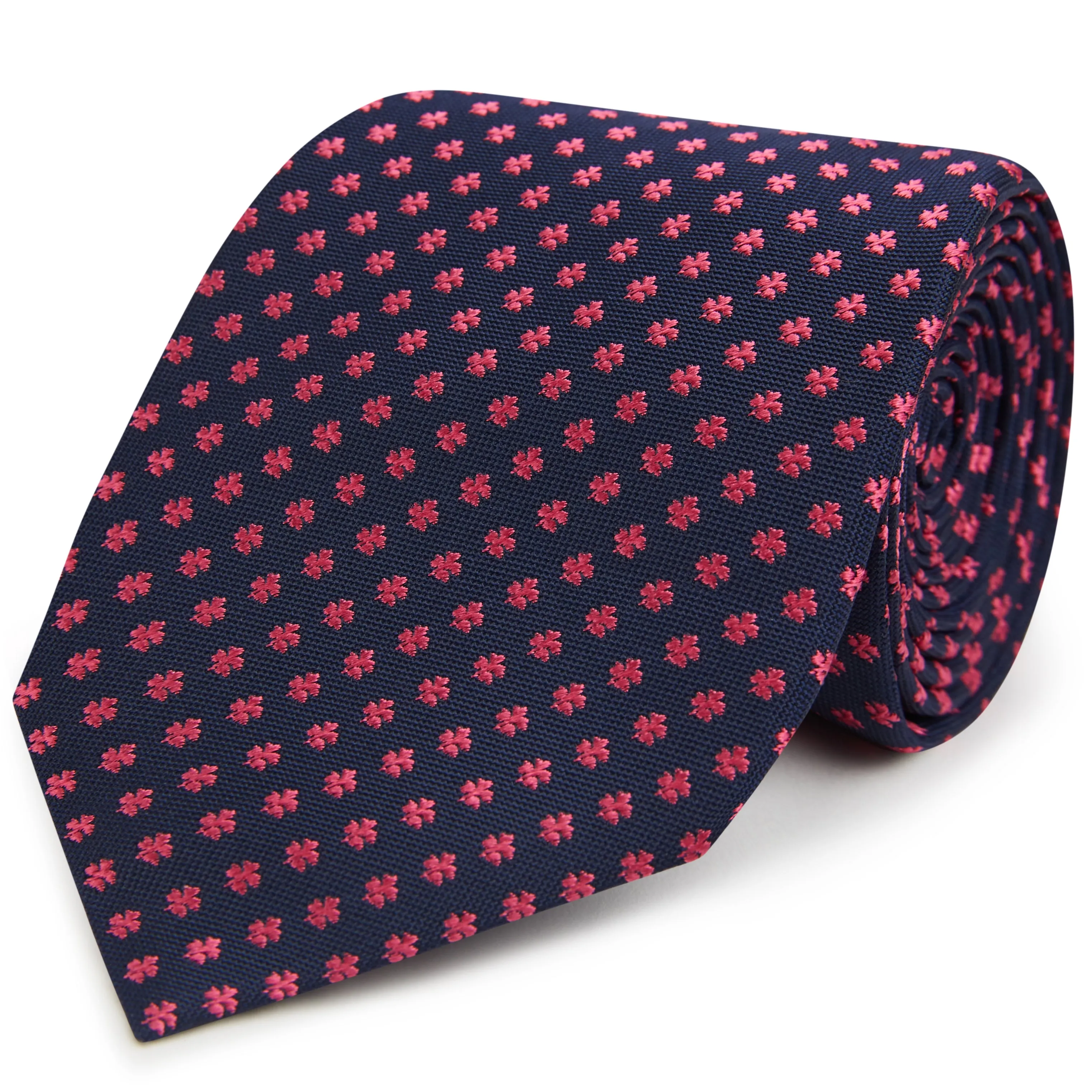 Navy Pink Fleur De Lys Woven Silk Tie