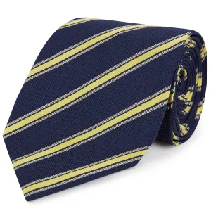 Navy Yellow Textured Fine Stripe Woven Silk Tie