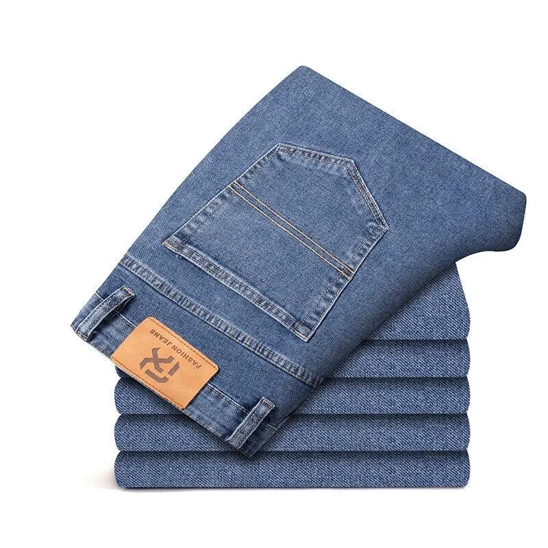 New Autumn Men's Blue Straight leg Jeans Business Casual