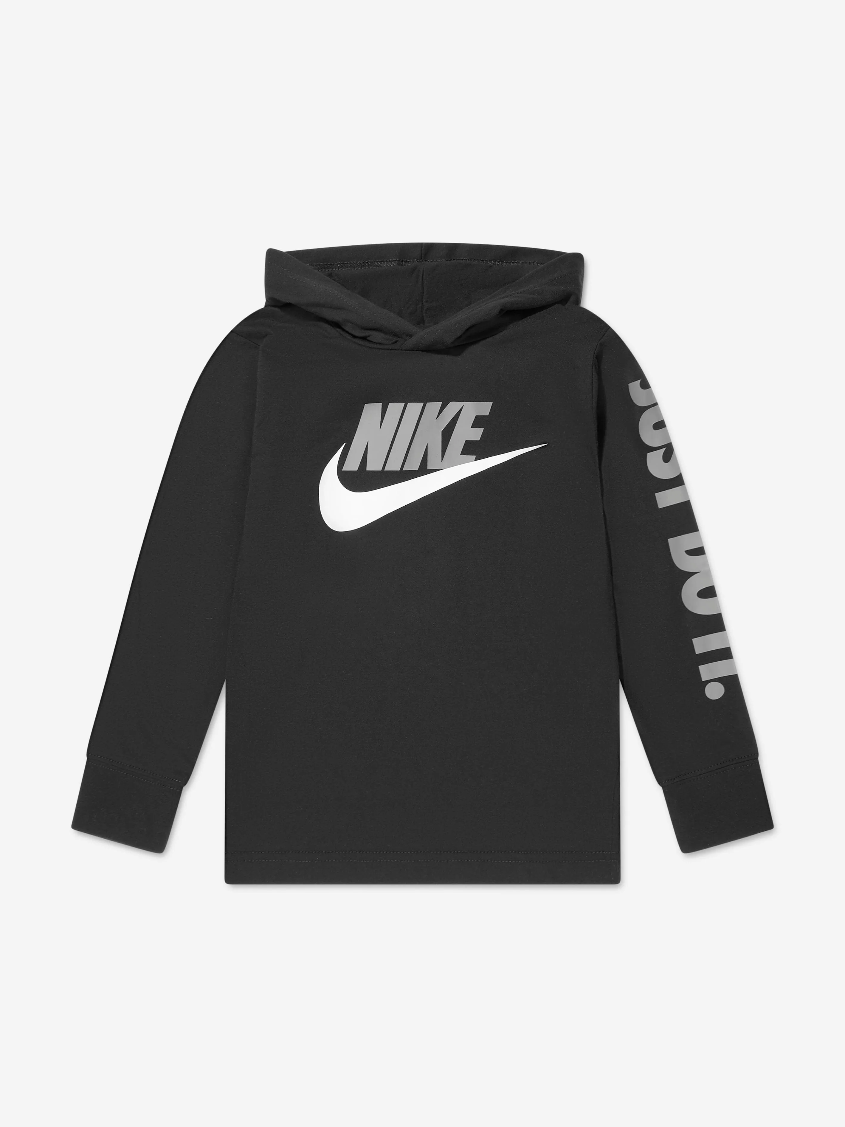 Nike Boys NSW Futura Hooded Long Sleeve T-Shirt in Black