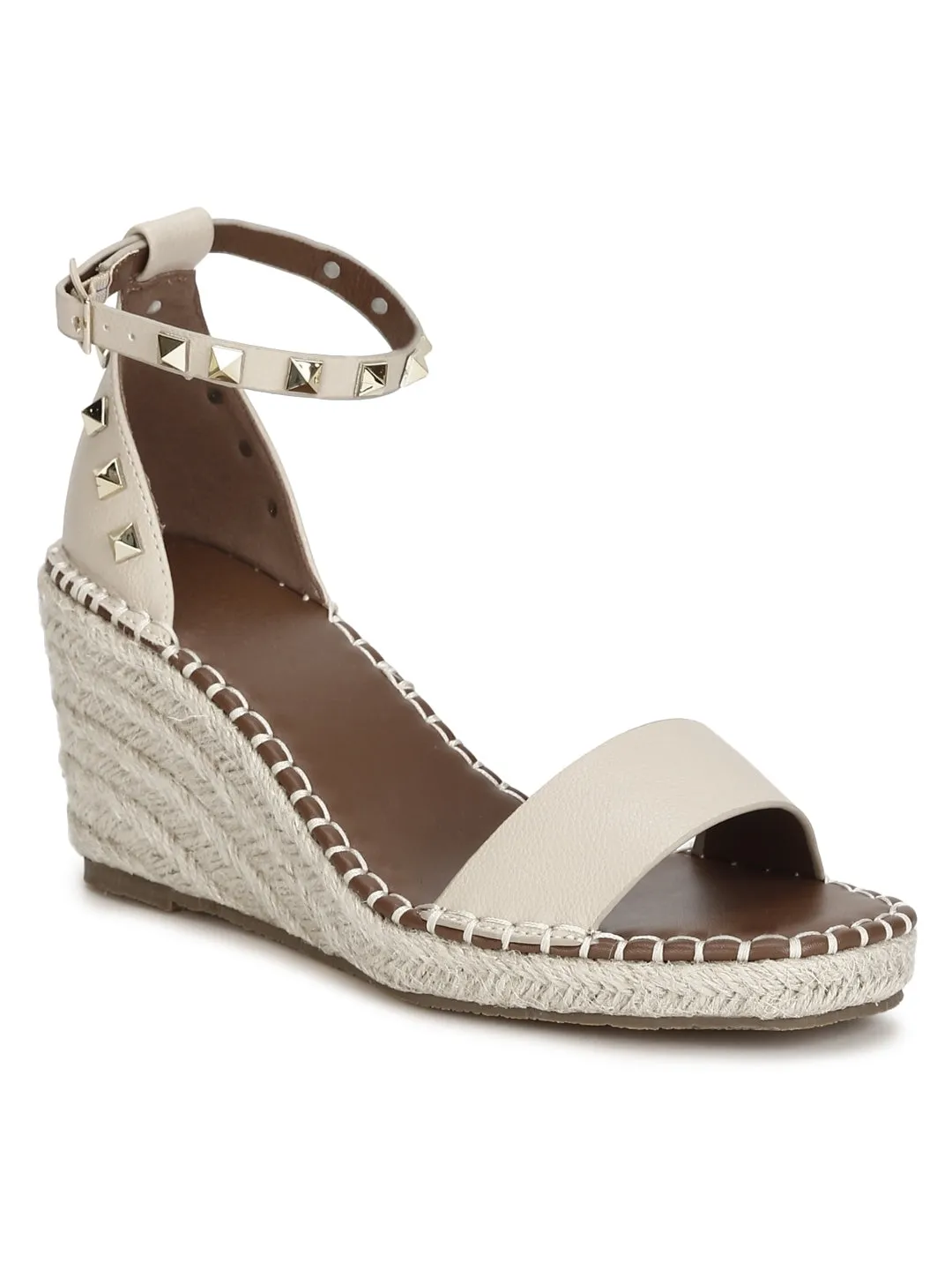 Nude Pu Straped Jute Wedges