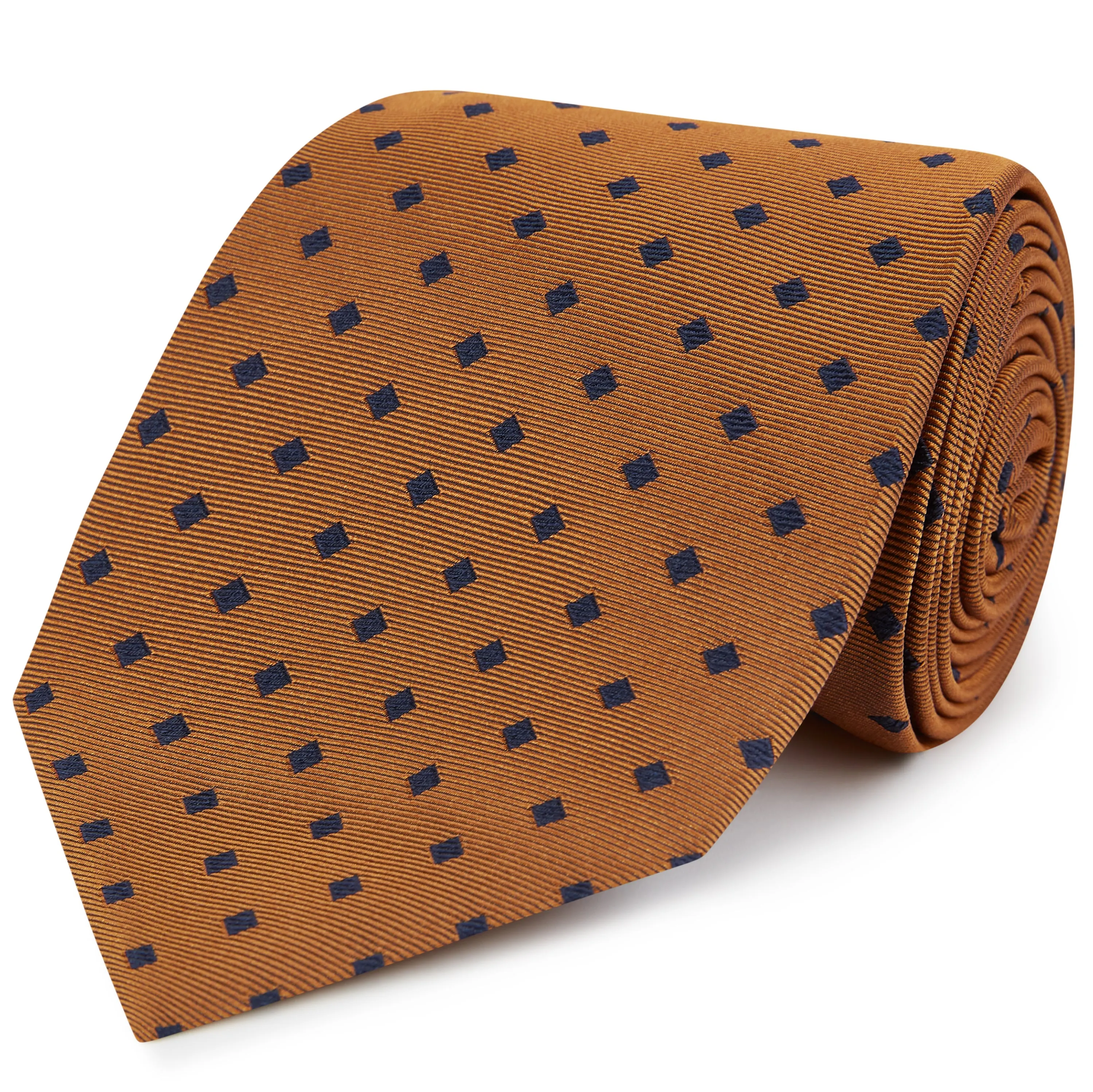 Orange Navy Square Spot Woven Silk Tie