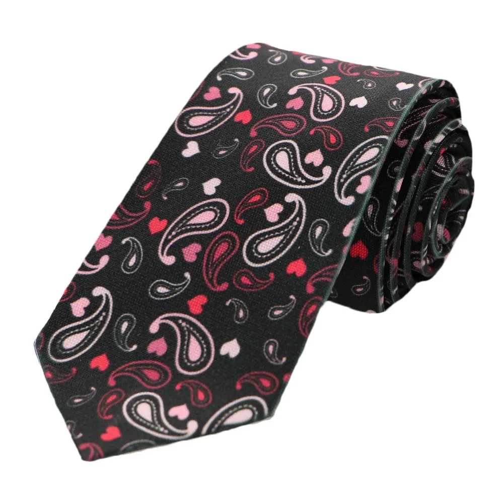 Paisley Heart Slim Necktie, 2.5" Width