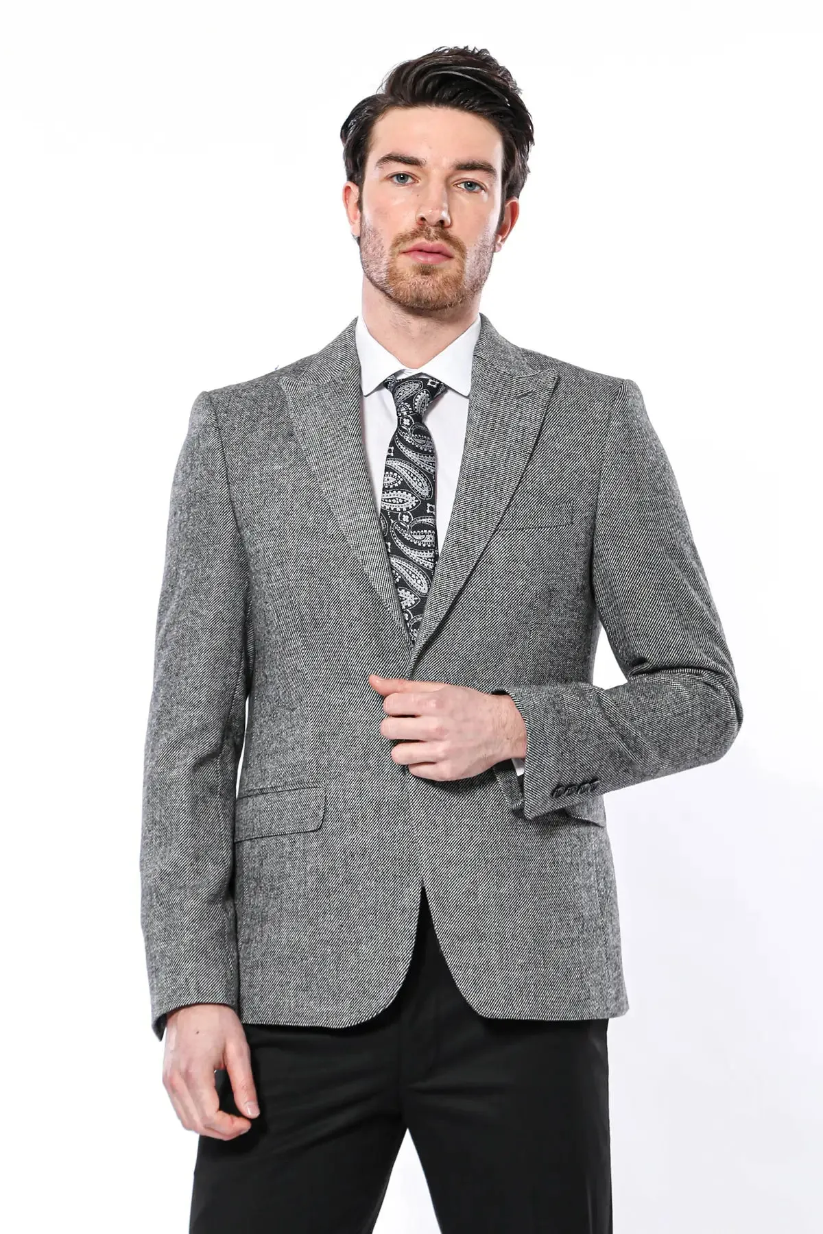 Peak Lapel Grey Blazer