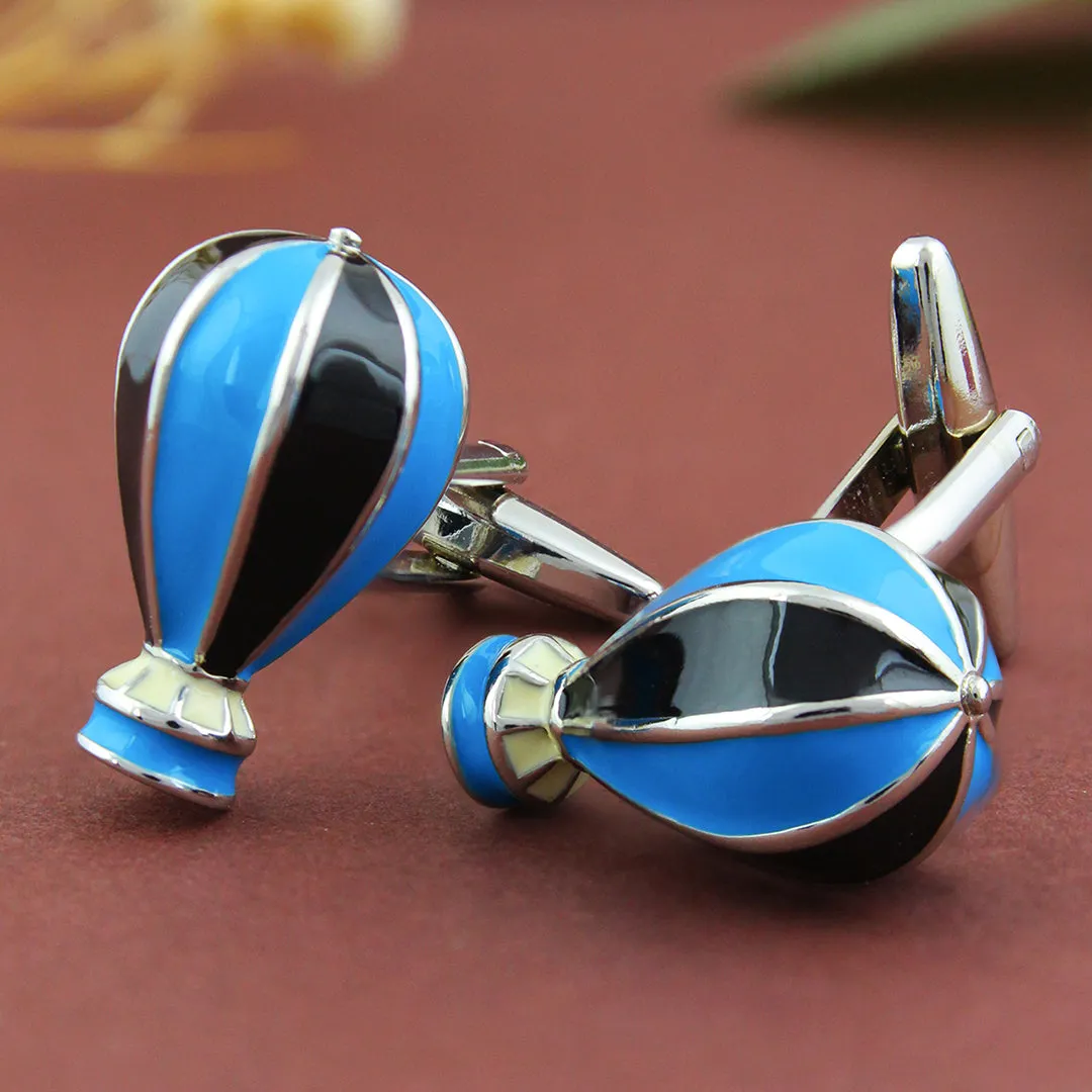 Peluche Hot Air Balloon Blue and Black Cufflinks