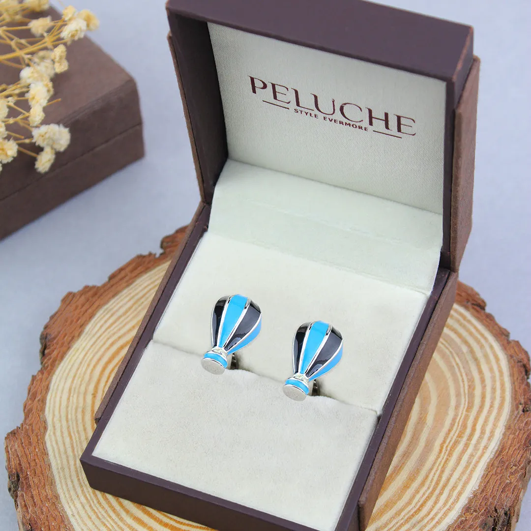 Peluche Hot Air Balloon Blue and Black Cufflinks