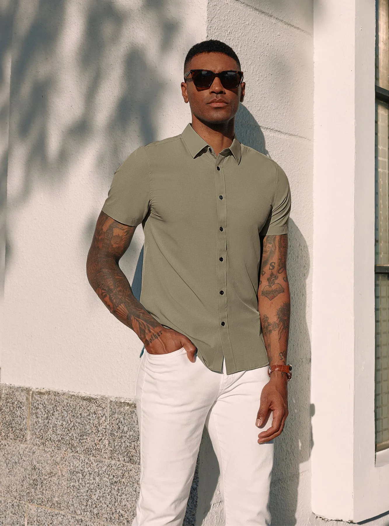 PJ Paul Jones Men Stylish Basic Shirt Short Sleeve Classic Collar Button-up Shirt Tops