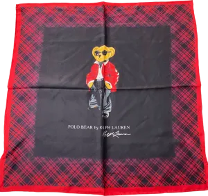 Polo Ralph Lauren Plaid Holiday Bear 100% Silk Scarf