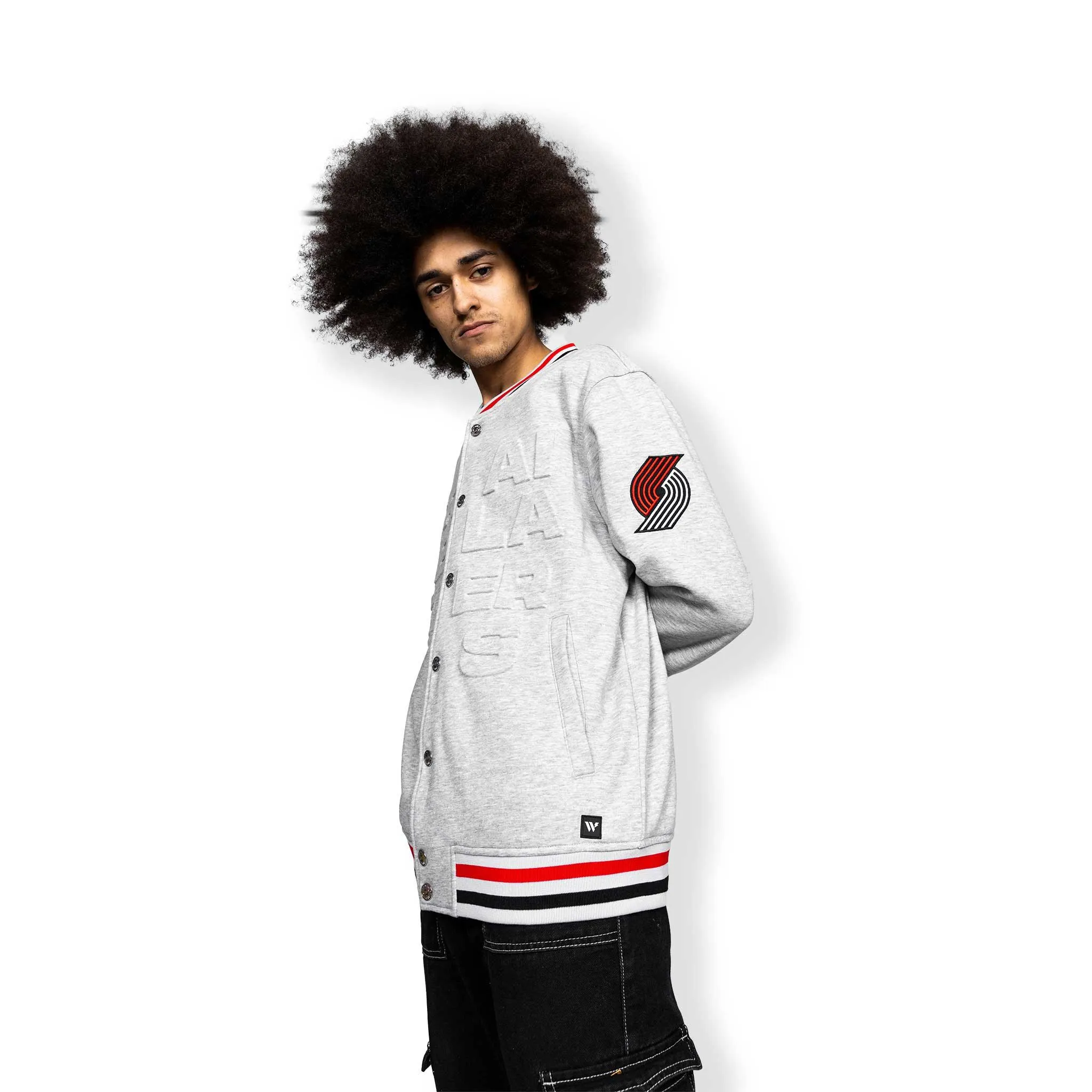 Portland Trail Blazers Wild Collective Gray Quilted Bomber Jacket