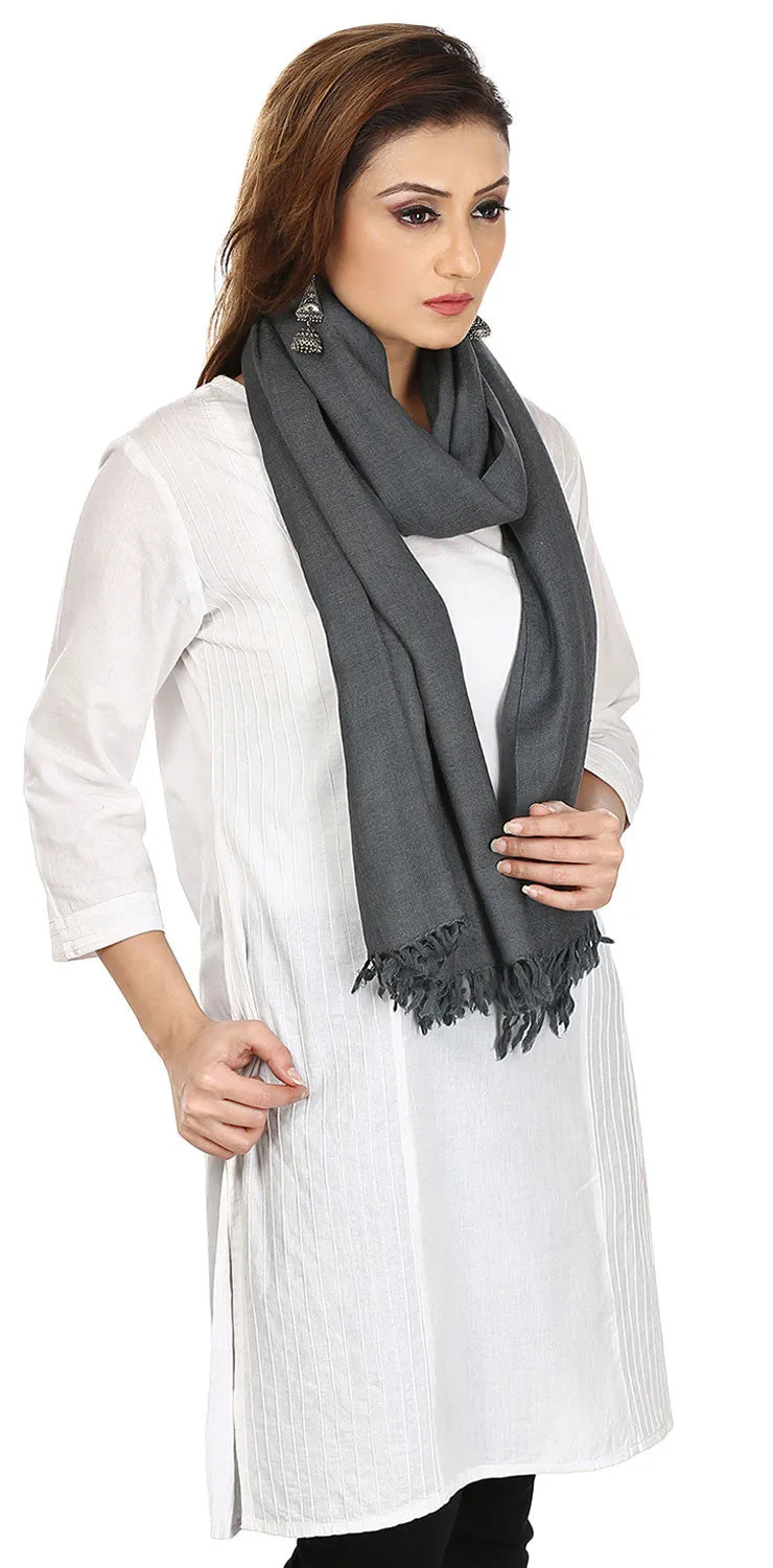 Pure Wool Scarf Shawl Womens Solid Color Indian Clothes (Grey, 80 x 28 inches)