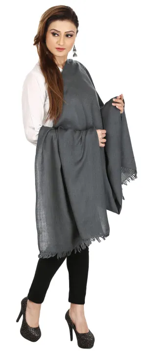 Pure Wool Scarf Shawl Womens Solid Color Indian Clothes (Grey, 80 x 28 inches)