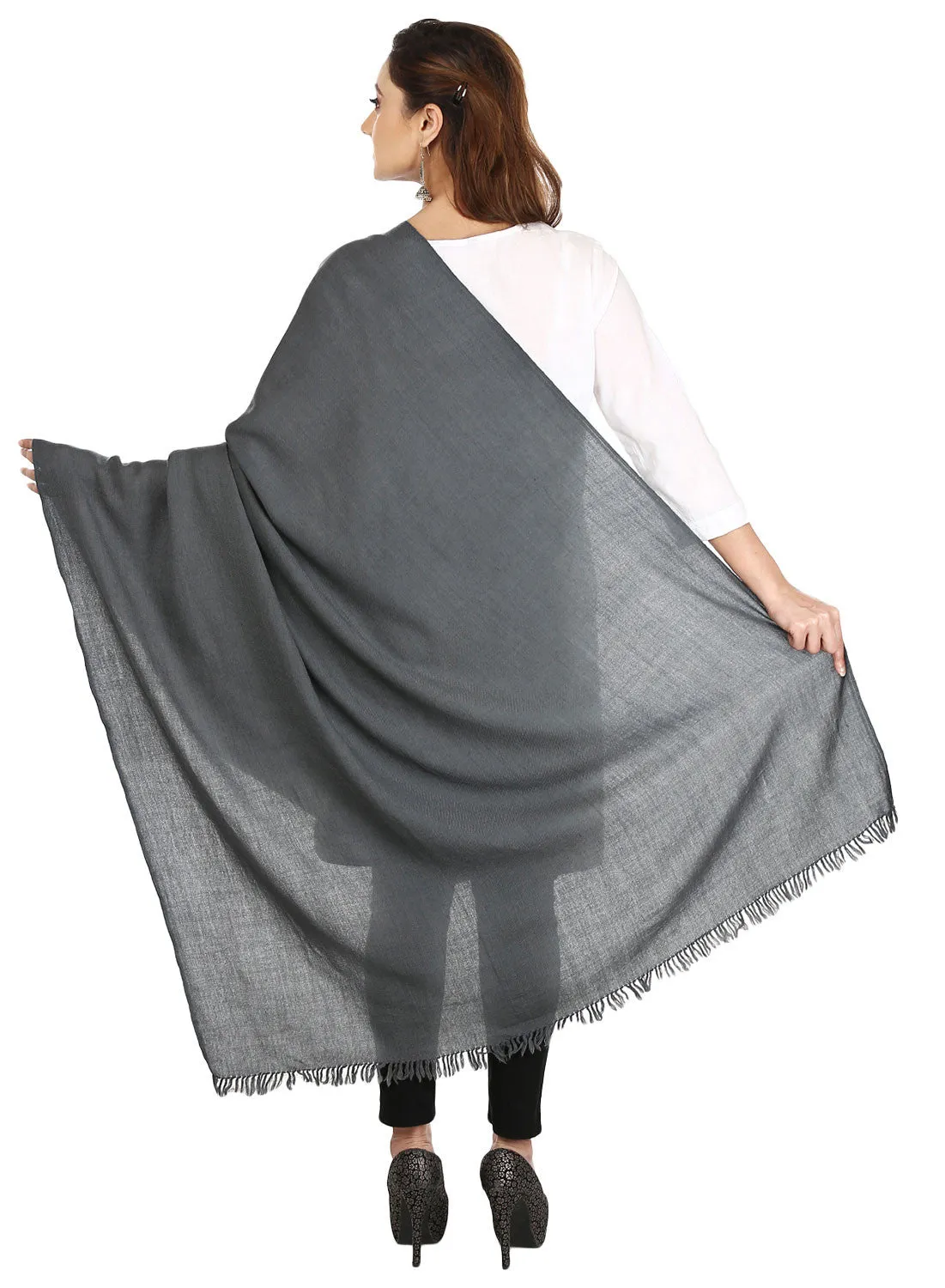 Pure Wool Shawl Scarf Womens Solid Color Indian Clothes(Grey, 80 x 40 inches)