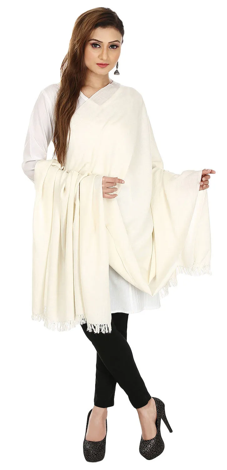 Pure Wool Shawl Scarf Womens Solid Color Indian Clothes(Off-white, 80 x 40 inches)