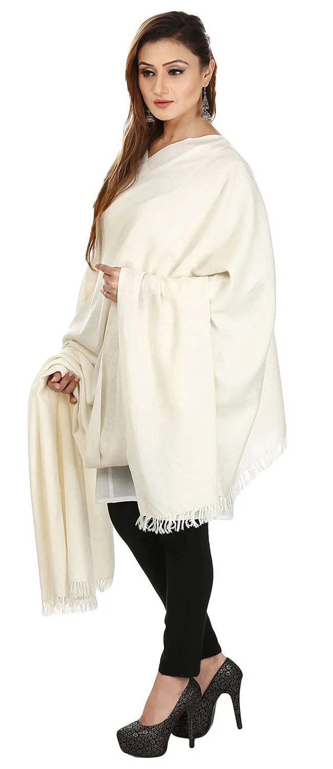 Pure Wool Shawl Scarf Womens Solid Color Indian Clothes(Off-white, 80 x 40 inches)